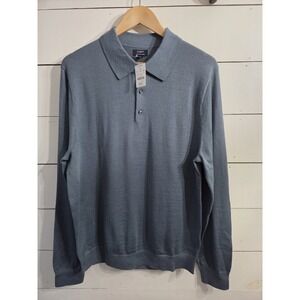 J Crew Merino Wool Blend Sweater Mens Size L Blue Long Sleeve Pullover NWT
